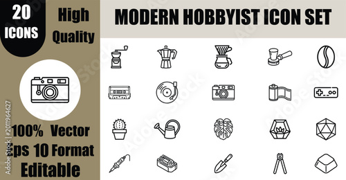 20 Modern Lifestyle & Micro-Hobby Vector Icons - Hand-Drawn Maker Communities Icon Pack (EPS, Editable).