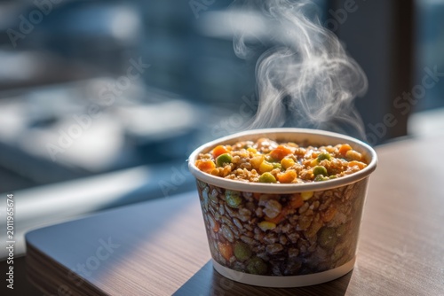 Dry grain and vegetable mix transforms after adding water into a colorful hydrated meal emphasizing reconstitution process, texture change, and quick preparation result