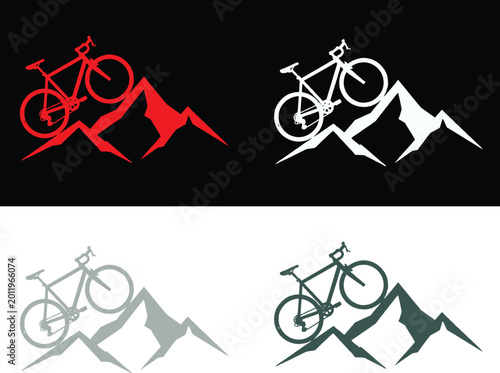 Foto Bicycle silhouettes against mountain ranges in various colors