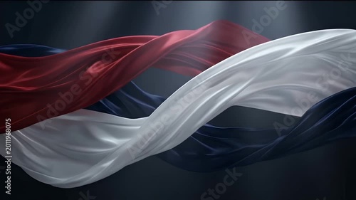 Cinematic 4K Slow Motion of Red White and Blue Silk Fabric Flowing and Intertwining against a Dark Background for USA Patriotic Celebrations