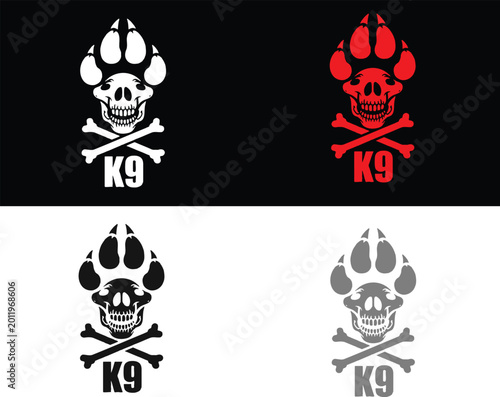 Canvastavla K9 dog paw print skull and crossbones logos in various colors