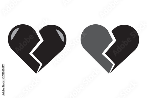 Slika na platnu Broken Heart Icon on White Background – Symbol of Heartbreak, Sadness, Love Loss