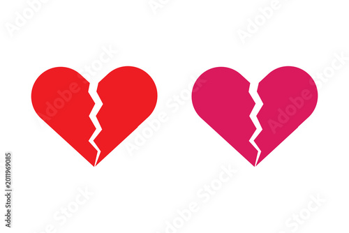 Slika na platnu Broken Heart Icon on White Background – Symbol of Heartbreak, Sadness, Love Loss