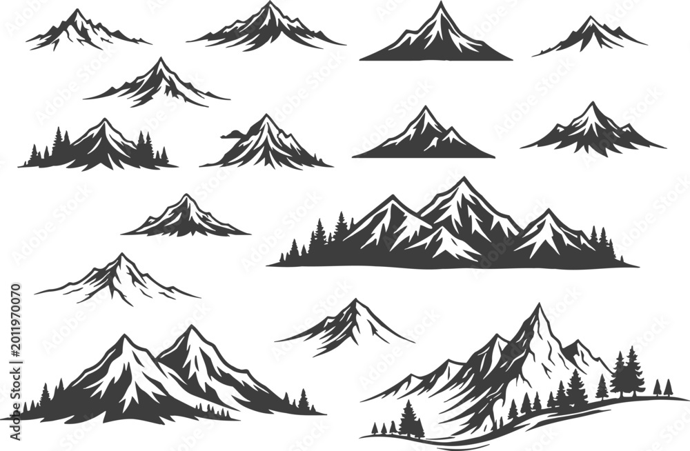 Fototapeta premium Collection of various mountain ranges in different shapes and sizes