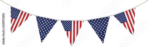 American flag bunting garland patriotic celebration decorations isolated on transparent background