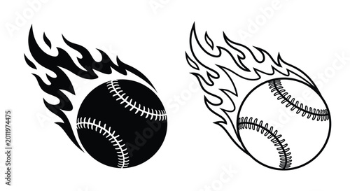 baseball with flames black and white icon