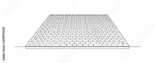 COMPLETED ROOF SURFACE. Minimalistic one-line drawing a clean finished roof with evenly aligned shingles forming a structured pattern, continuous single black