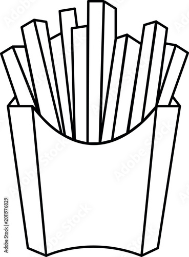 Hand Drawn French Fries in Paper Box Outline Illustration Fast Food Snack Concept.