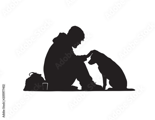 Foto Homeless man and dog silhouette, a poignant vector illustration depicting companionship and empathy
