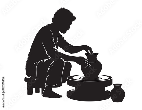 Quadro su tela Potter crafting clay pottery, traditional artisan at work, ceramic art creation,