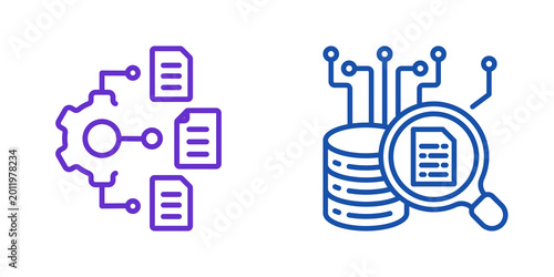 Fotografía Data processing and analysis icons isolated on transparent background
