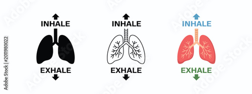 Tableau sur toile breathing exercise diagram lungs inhale exhale arrows wellness self care icon ve