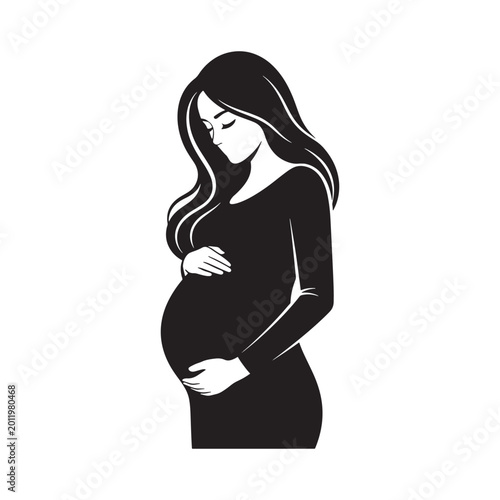 Pregnant woman silhouette with hands resting on belly isolated image