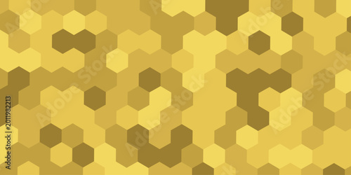 Canvastavla Abstract gold and ochre hexagon pattern background, geometric mosaic of honey yellow hexagonal tiles for modern tech backdrop, futuristic repeating honeycomb texture for design banner