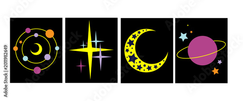 A collection of simple modern illustrations. Geometry in space. Abstract universe.