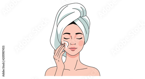 woman with towel on head applying skincare face cream beauty routine silhouette high quality professional detailed modern elegant stylish clean crisp