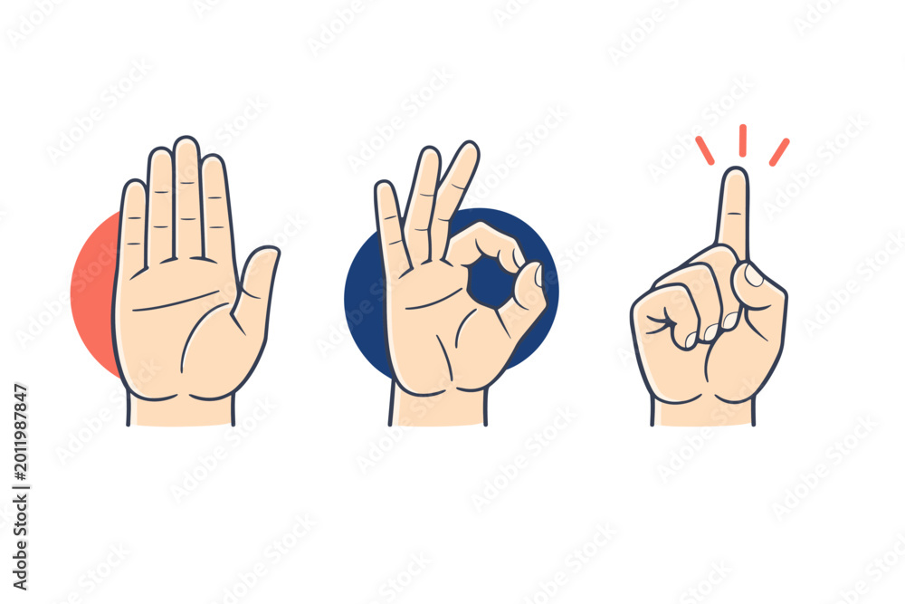 Fototapeta premium Hand gestures communication concept on white: three large detailed human