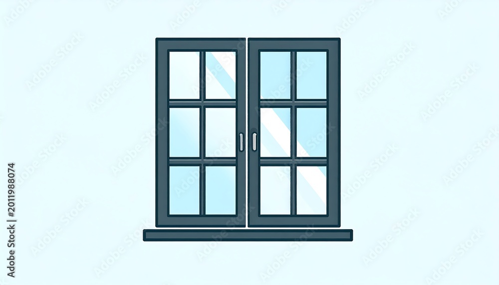 Obraz premium Modern Blue Double Window Closed on Light Wall Background