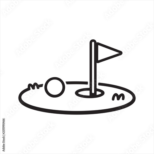 Golf Hole with Flag Line Icon for Sport, Recreation and Golf Course Vector