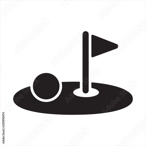 Golf Hole with Flag Silhouette Icon for Golf Course, Putting Green and Sport Vector