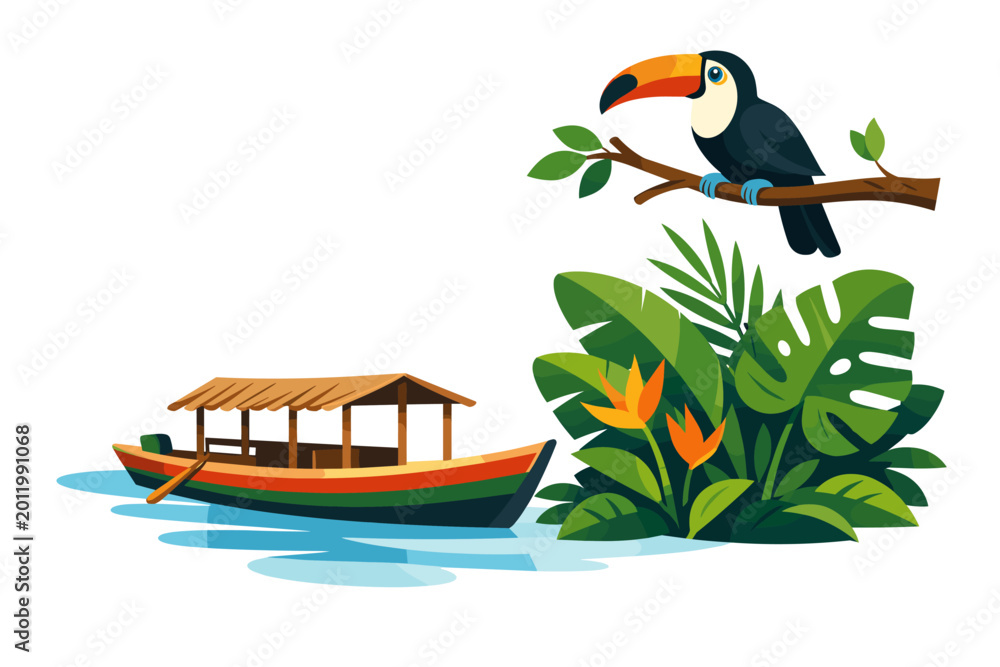 Fototapeta premium Suriname travel and tourism concept showing a small traditional wooden
