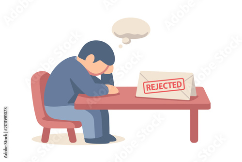 Job rejection and emotional disappointment concept featuring a seated