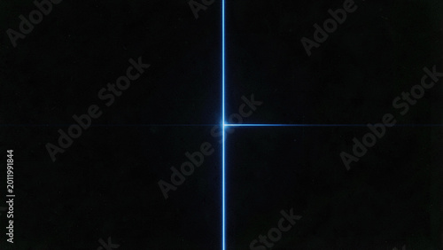 Abstract glowing blue crosshair on dark background technology interface