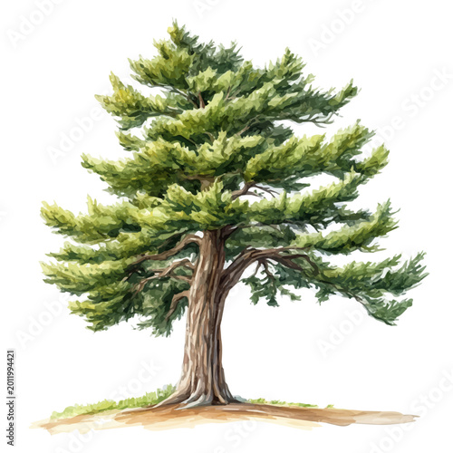 watercolor of Cedar Tree illustration graphic, isolated on a white background.