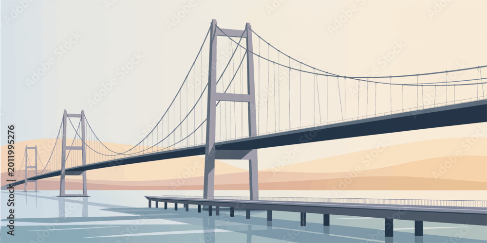 Fototapeta premium Golden Gate Bridge suspension structure over the bay water under a clear blue sky in San Francisco California USA
