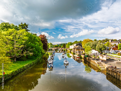 Totnes over River Dart from a drone, Devon, England