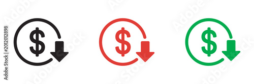 Foto Cost Reduction Icon, vector illustration dollar symbol with downward arrow for p