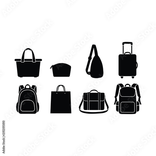Fotografija Luggage and backpack silhouette icons for travel arrangements
