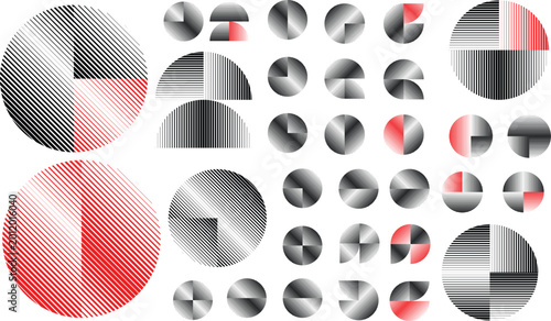Abstract geometric linear  set - modern deform semi circles and segmented circles for branding and layout design . Toolkit collection , for modular design projects. Vector 