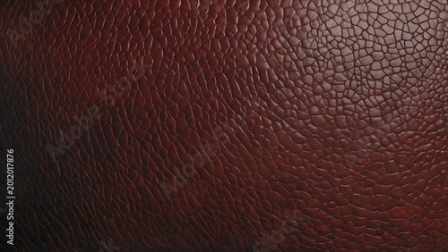 A close-up view of dark brown, textured leather. The material displays a rich, natural grain with a slightly uneven surface, giving it an authentic and luxurious feel
