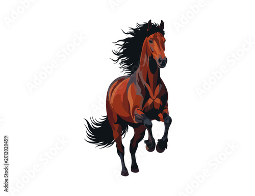 Obraz na płótnie Black Friesian Horse with Long Wavy Mane Running Action