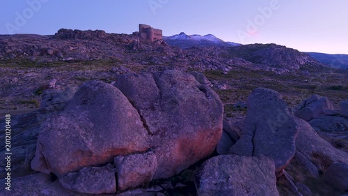 Aerial view from a drone of Aunqueospese Castle in Mironcillo, in the Amblés Valley, in the province of Ávila, Castile and León, Spain, Europe