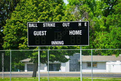 Baseball and softball sports scoreboard at park