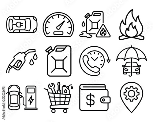 Tableau sur toile Car service and fuel icons collection with gas station gas can car repair shoppi