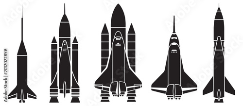 Fotografija Rocket silhouette icon set, clean collection of space shuttle rockets and launch