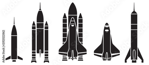 Fotografía Rocket silhouette icon set, clean collection of space shuttle rockets and launch