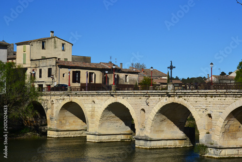 Ancient Roman bridge spanning Vidourle River in Sommieres