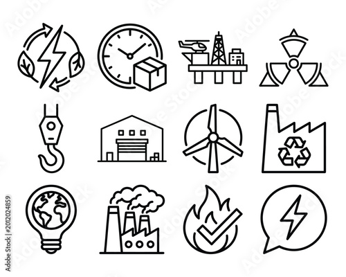 Foto Collection of industry and energy icons renewable sources power plants logistics