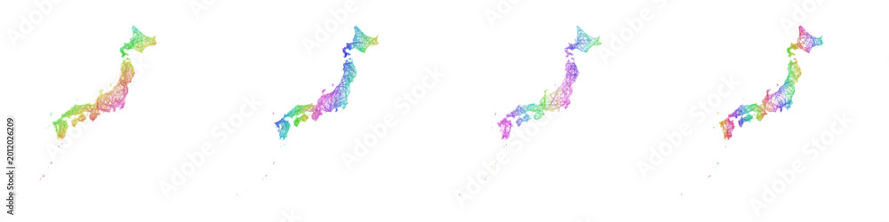 Fototapeta premium Rainbow color sketch Japan map design set