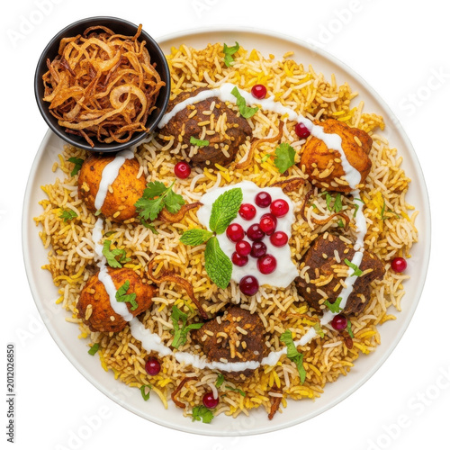 A plate of food with rice and meat and vegetables and a side dish