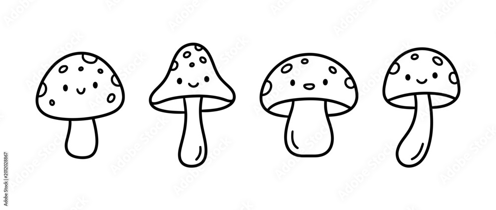 Fototapeta premium mushroom cute monoline vector set collection