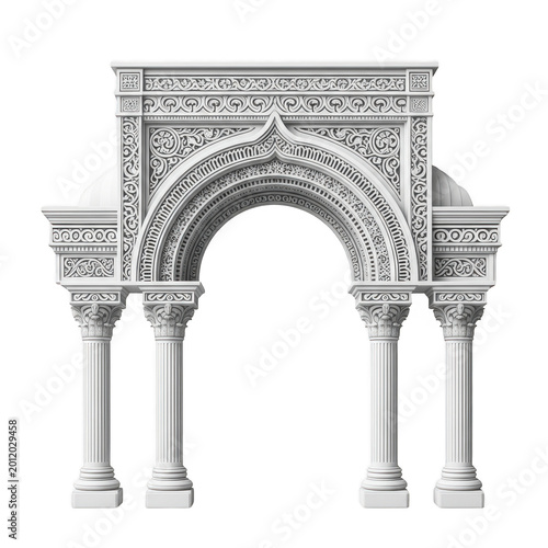 A black and white image of an ornate archway