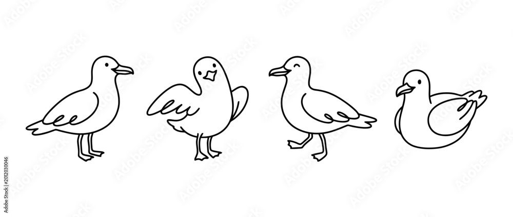 Obraz premium seagull cute monoline vector set collection