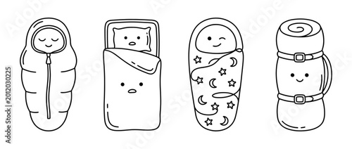 sleeping-bag cute monoline vector set collection