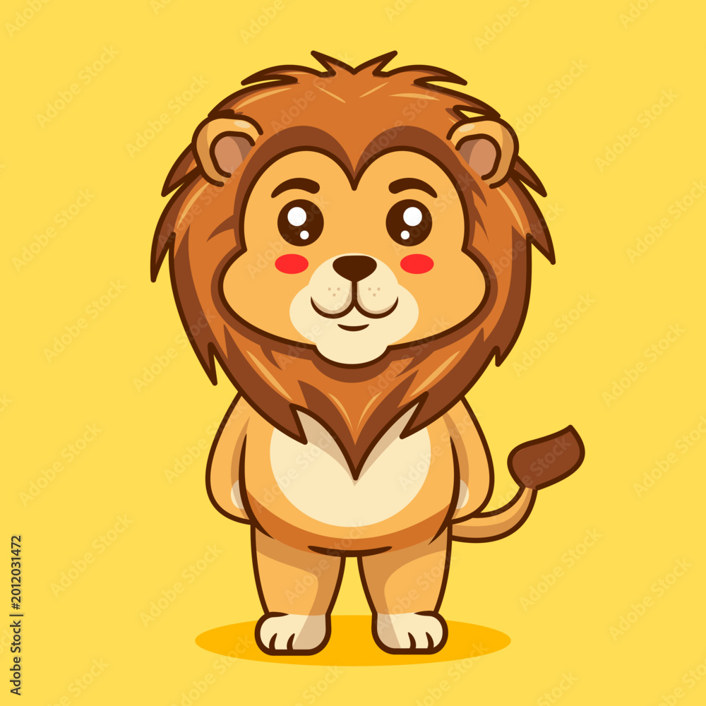 Obraz premium Cute Lion Cub Standing Pose Vector Illustration Kawaii Animal