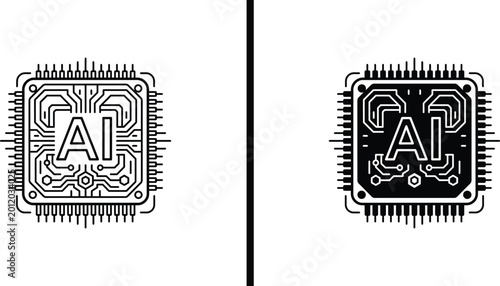 Foto Robot head icon set, futuristic cyborg face vector illustration for AI and technology